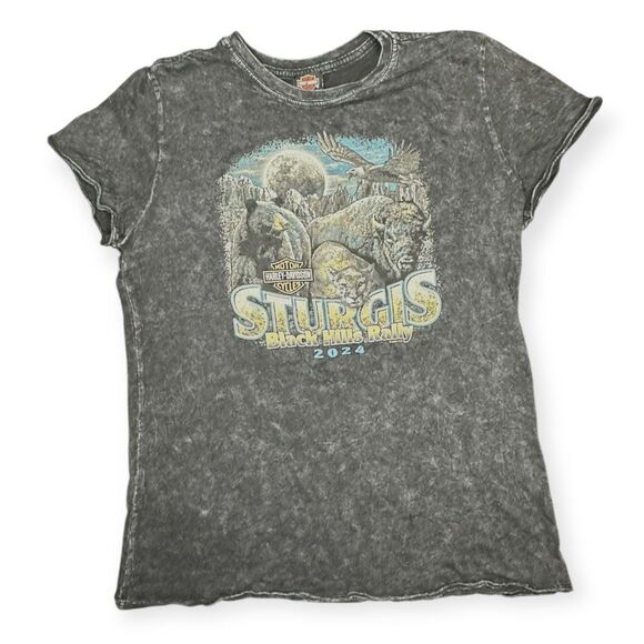 HARLEY-DAVIDSON Women’s Black 2024 Sturgis Black Hills Rally Graphic T-Shirt Siz - Picture 1 of 5